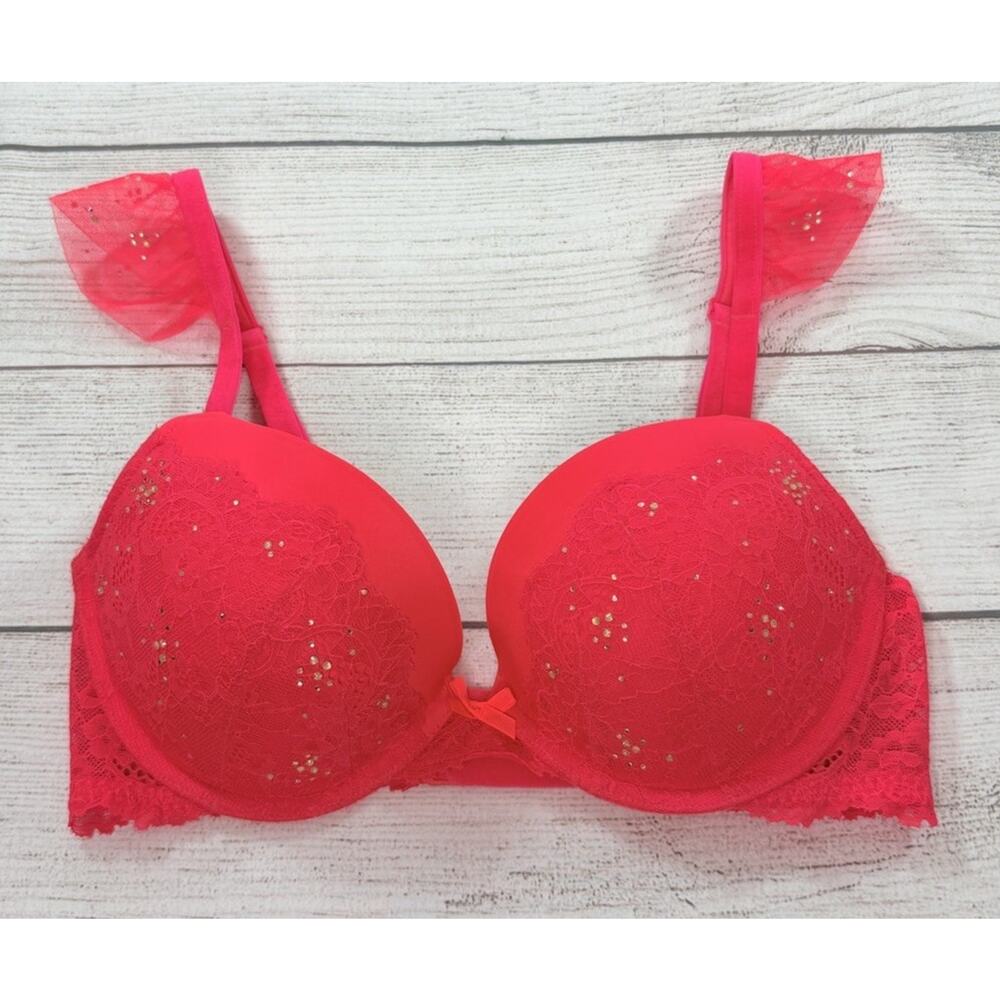 Victoria's Secret Bra Push Up Dream Angels Padded Floral Lace Sequins Size 34D
